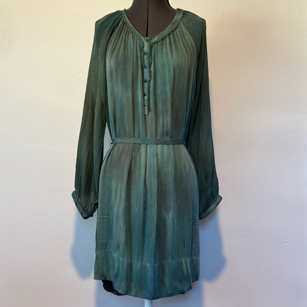 Gypsy 05 Global Village 100% Silk Snap down Green Blue Iridescent Dress Size M